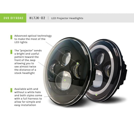 Dv8 Offroad JEEP WRANGLER 07-18 LED HEADLIGHTS W/ANGEL EYES PAIR W/ANTIFLICKERS HL7JK-02